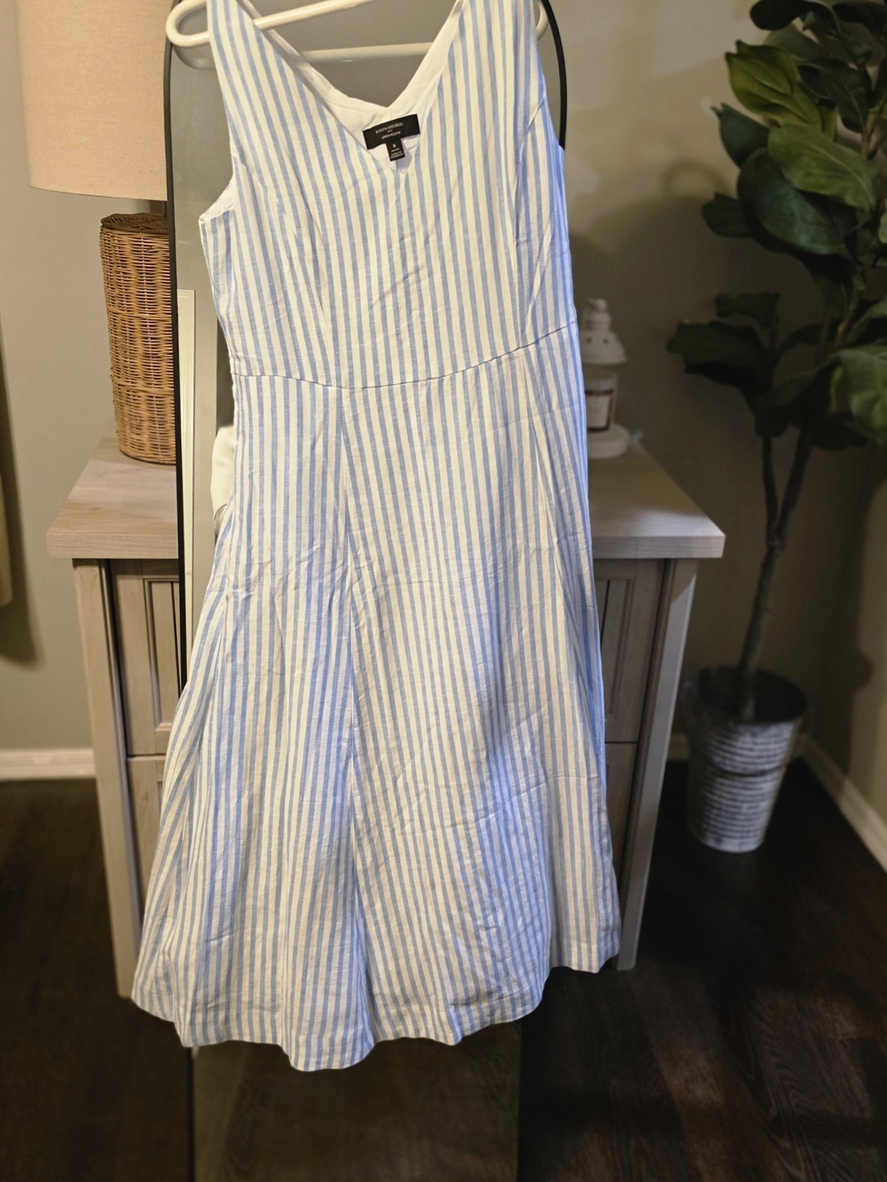 Banana Republic Womens Light Blue and White Striped Sundress